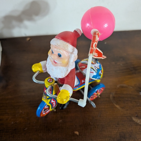 Vintage Mechanical Santa Tricycle Tin Litho Wind-Up Toy Original Box Holiday - Picture 3 of 9